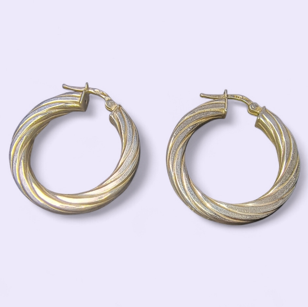 Italy Sterling Silver Twisted Hoop Earrings With Latch Back